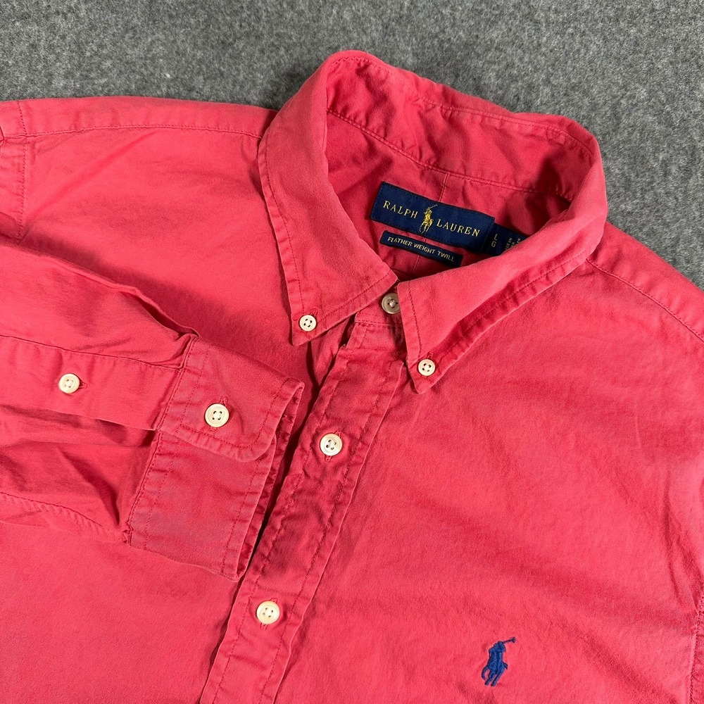 Ralph Lauren Men's Button-Down Shirt in Coral Pink with Navy Pony